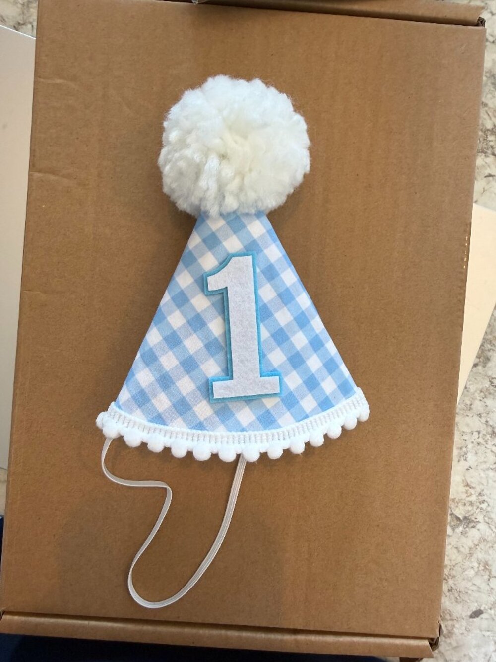 Blue Gingham 1st Birthday Hat